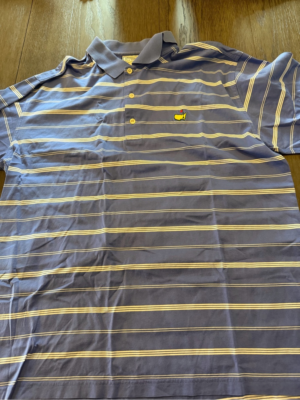 Masters Augusta National Golf shop Embroidered Striped Polo Shirt Blue & Yellow